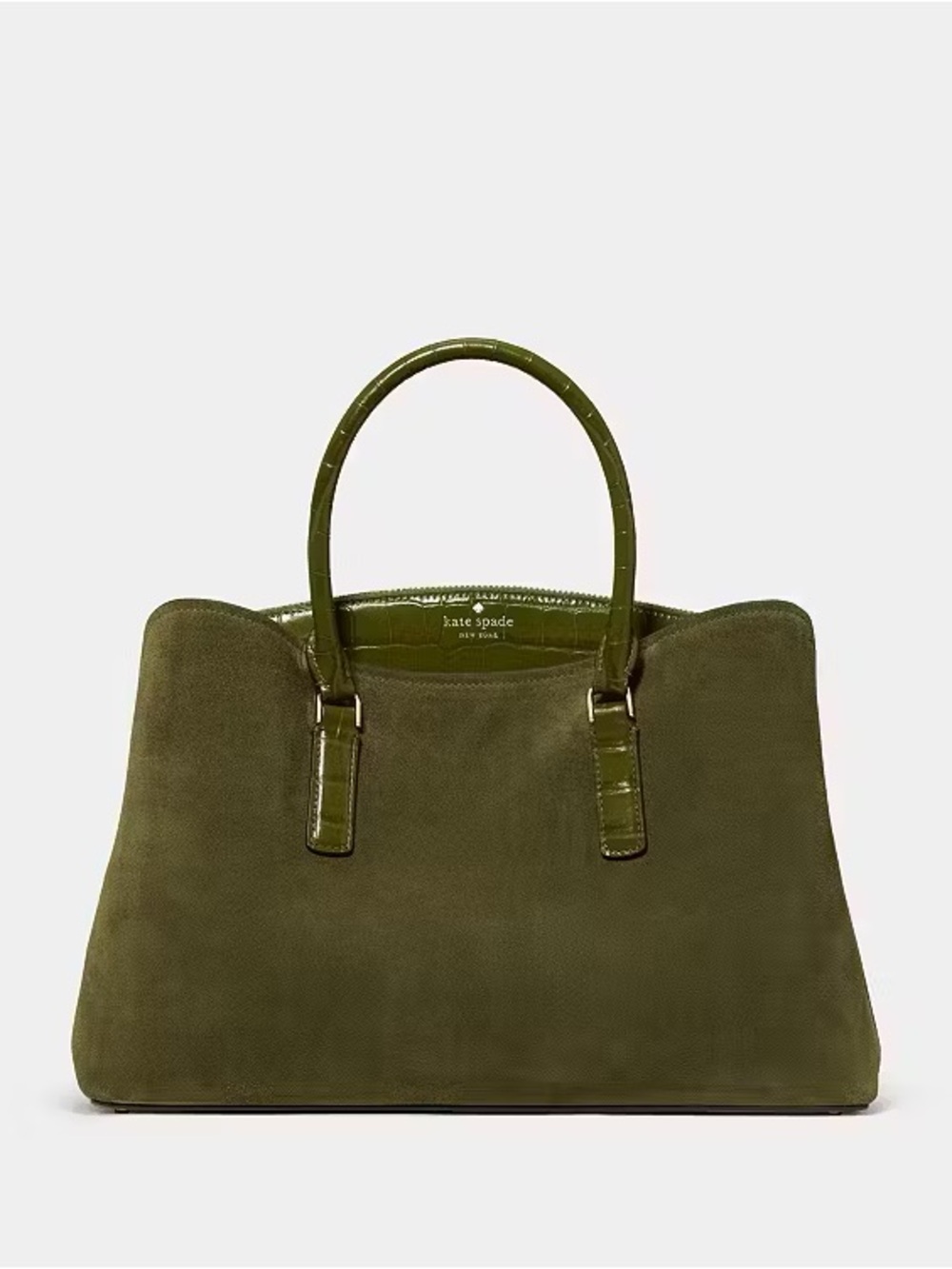 ♠️ Kate Spade Thompson Street Suede & Croc Embossed Satchel Bag, Enchanted Green